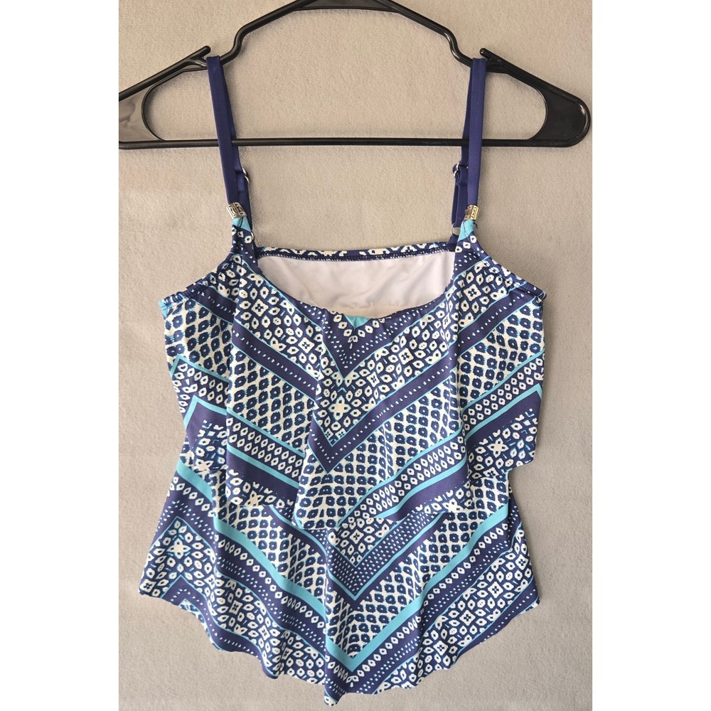 24th & Ocean Geometric Print Tankini Swim Top Size S Blue Boho Resort Beachwear